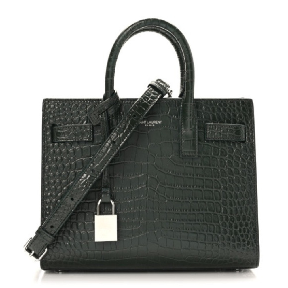 SAINT LAURENT Calfskin Crocodile Embossed Nano Sac De Jour Dark Green - Picture 2 of 10